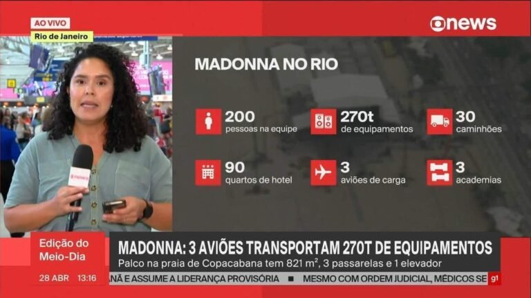 Madonna no Rio: dois dos três aviões com 270 toneladas de equipamentos para o show em Copacabana chegam ao Galeão