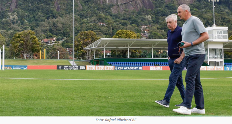 ‘É perfeito para treinar, descansar e se recuperar’, diz Ancelotti em visita à Granja Comary