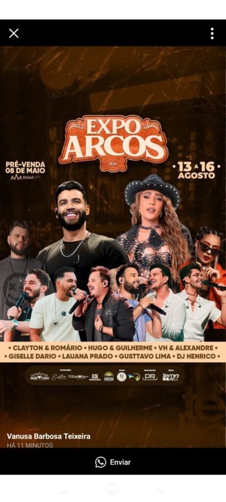 Expo Arcos 2025: Maior Evento da Região Acontece de 13 a 16 de Agosto com Gustavo Lima e Lauana Prado confirmados