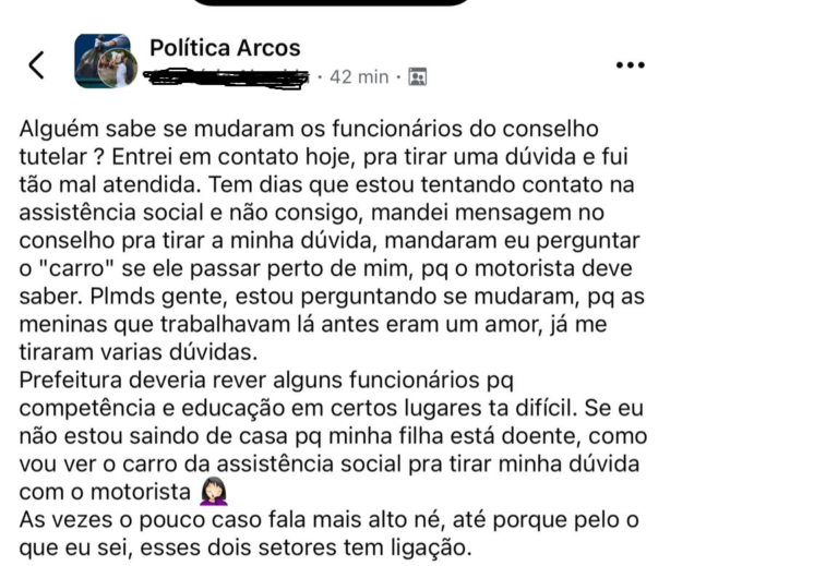 DESCASO E DESRESPEITO: ATENDIMENTO NO CONSELHO TUTELAR E ASSISTÊNCIA SOCIAL VIRA MOTIVO DE INDIGNAÇÃO EM ARCOS